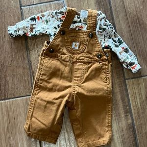 Carhartt Two Piece Set Overalls & Onesie - 3m